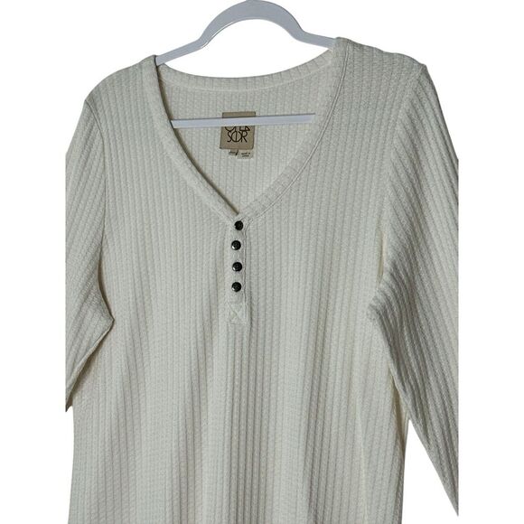 Chaser Top Women XXL Beige Long Sleeve Waffle Knit Cozy Blouse Stretch Classic - Picture 7 of 11